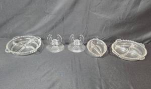 lot 41 image: VTG Set of Imperial Glass Divided Relish Dishes and Candle Holders