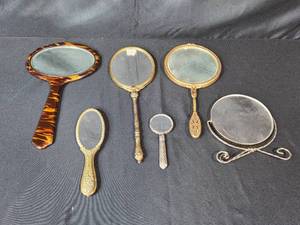 lot 51 image: Collection of Vintage and Ornate Handheld Vanity Mirrors