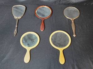 lot 53 image: Collection of Vintage Handheld Vanity Mirrors Mixed Materials