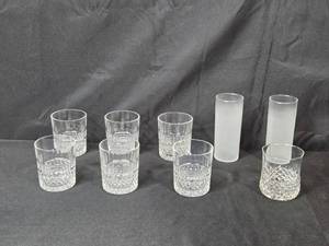 lot 61 image: Set of Cut Crystal Whiskey Glasses and Frosted Highball Glasses