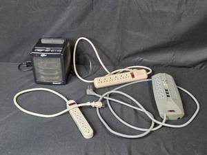lot 99 image: Duracraft Heat Express Space Heater and 3 Power Strips