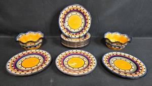 lot 118 image: Tabletops Gallery Argentina Hand Painted Dinnerware Set of Plates and Bowls