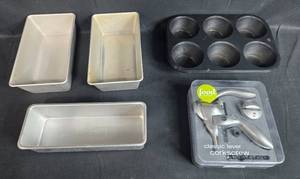 lot 123 image: Set of Loaf Pans, Muffin Tin, and Food Network Classic Lever Corkscrew