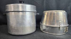 lot 124 image: Vintage Aluminum Steamer Pot and Cake Pan Set