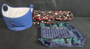 lot 136 image: Set of Travel Bags and Accessories Including Totes Bag, Blue Basket, and Floral Cases