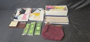 lot 137 image: Mixed Lot of Craft Supplies, Paper, Miniature Box, Purse and Accessories