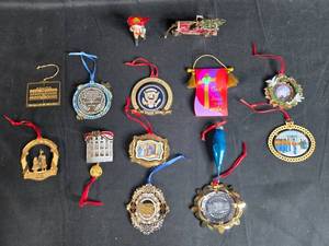 lot 170 image: Collection of Christmas Ornaments Including White House, Patriotic, and Holiday Themes