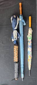 lot 173 image: Group of Assorted Vintage and Patterned Umbrellas with Wooden Handles