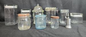 lot 176 image: Collection of Assorted Glass Canisters and Jars with Metal Grinder