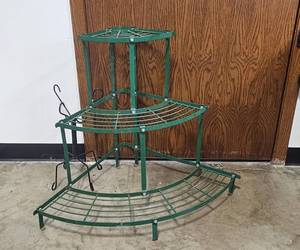 lot 189 image: Metal Tiered Plant Stand and Black Wrought Iron Stand