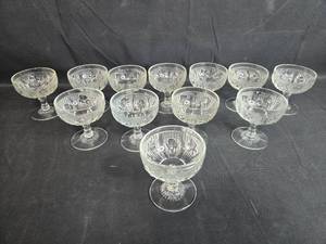 lot 209 image: Set of Vintage Pressed Depression Glass Sherbet Dessert Glasses - Iris