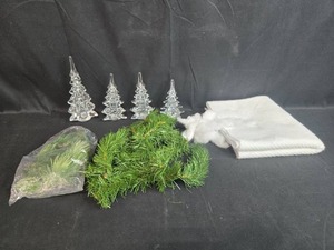lot 213 image: Holiday Decor Set with 4 Glass Trees, Faux Greenery, and Snow Blanket
