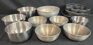 lot 215 image: Collection of Stainless Steel Mixing Bowls and Cast Aluminum Bundt Pans