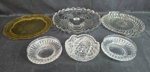 lot 216 image: Collection of Vintage Pressed Depression Glass and Crystal Bowls and Platters