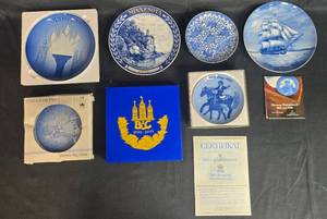 lot 225 image: Collection of Blue and White Porcelain Collector Plates Inc Bing & Grondahl, Royal Copenhagen, Royale Blue Winter China, Decor Danmark, and Porsgrund