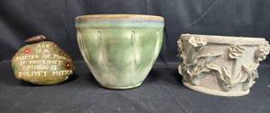 lot 226 image: Collection of 3 Decorative Garden Items Planters and Painted Stone