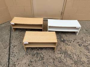 lot 234 image: Lot of 3 Wood Display Shelves Assorted Sizes