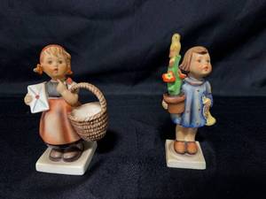 lot 235 image: Set of 2 Vintage Hummel Goebel Porcelain Girl Figurines