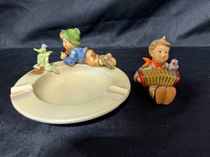 lot 236 image: Hummel Goebel Figurine and Ashtray Set with Boy and Animal Motifs