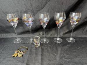 lot 241 image: Set of Painted Wine Glasses with Shot Glass and Wine Charms