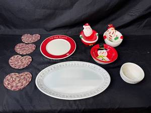 lot 242 image: Hallmark Holiday Serving Dishware Set with Christmas Themed Bowls and Coasters