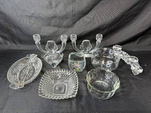 lot 246 image: Collection of Vintage Glass Candle Holders and Dishes