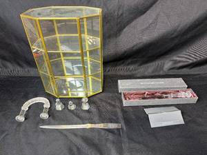 lot 247 image: Waterford Crystal Letter Opener with Box, Glass Display Cabinet, and Crystal Figurines Collection