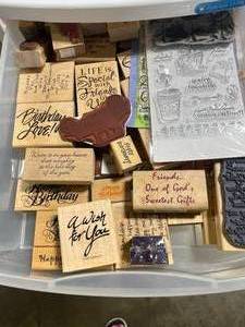 lot 251 image: Large Collection of Rubber and Acrylic Stamps with Sentiments and Designs - drawer not inc