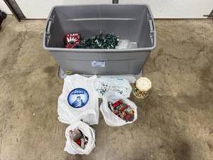 lot 287 image: Large Holiday Decor Lot with Mini Ornaments, LED Light Sets, Royal Copenhagen Collector Plate and More