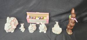 lot 297 image: Vintage Easter Bunny Decor Collection Ceramic and Resin Figures with Boxed Eggs