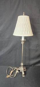 lot 302 image: Decorative Table Lamp with Textured Shade and Ornate Metal Base