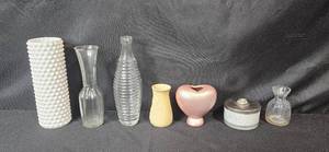 lot 308 image: Set of Vintage Glass and Ceramic Decorative Vases and Containers