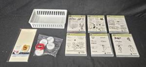 lot 309 image: Stampin Up Stamp Set Collection with Storage Basket and Craft Pouch Kit
