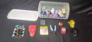 lot 313 image: Collection of Craft Punches and Scrapbooking Tools with Storage Bin