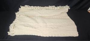 lot 318 image: Handmade Cream Crochet Throw Blanket with Fringe