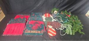 lot 319 image: Holiday Kitchen Set with Fieldcrest Towels, Potholders, Ornaments, and Christmas Garland