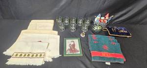 lot 320 image: Holiday Decor and Linens Collection with Mug Set and Towels