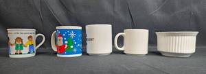 lot 325 image: Set of Assorted Ceramic Mugs and White Ramekin