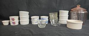 lot 332 image: VTG Assorted Ramekins and Glass Cookie Jar Collection