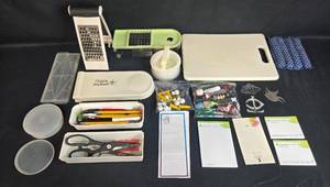 lot 340 image: Kitchen Gadget Assortment Including Vidalia Chop Wizard, Grater, Utensils, and Office Supplies