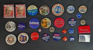 lot 347 image: Collection of Vintage Political Campaign Buttons and Playing Cards