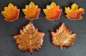 lot 348 image: Set of 6 Autumn Leaf Shaped Ceramic Serving Dishes