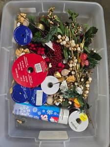 lot 359 image: Holiday Crafting Lot with Ribbons, Artificial Florals and Snow Spray