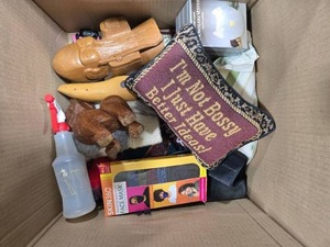 lot 373 image: Miscellaneous Home Decor and Accessories Lot with Wooden Statues, Face Masks, and Household Items