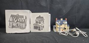 lot 377 image: Dept 56 Heritage Village Collection New England Series Porcelain Houses with Lights