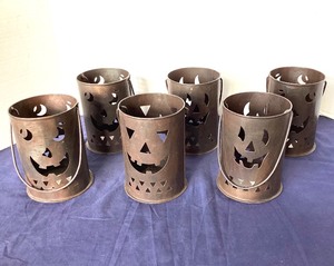 lot 21 image: Set of 6 Copper Clad Jack-o-Lantern Luminaries