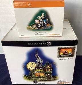 lot 29 image: Dept. 56 Halloween HOWL Radio and Bone to be Wild