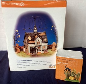 lot 42 image: Dept. 56 Halloween Creepy Creek Carriage House and Creepy Creature Cats