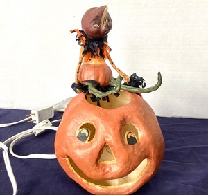 lot 59 image: Bethany Lowe Halloween Jack-o-Lantern With Elfin Figure