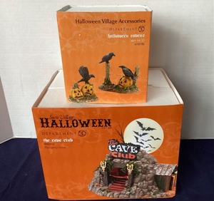lot 96 image: Dept. 56 Halloween The Cave Club and Halloween Ravens